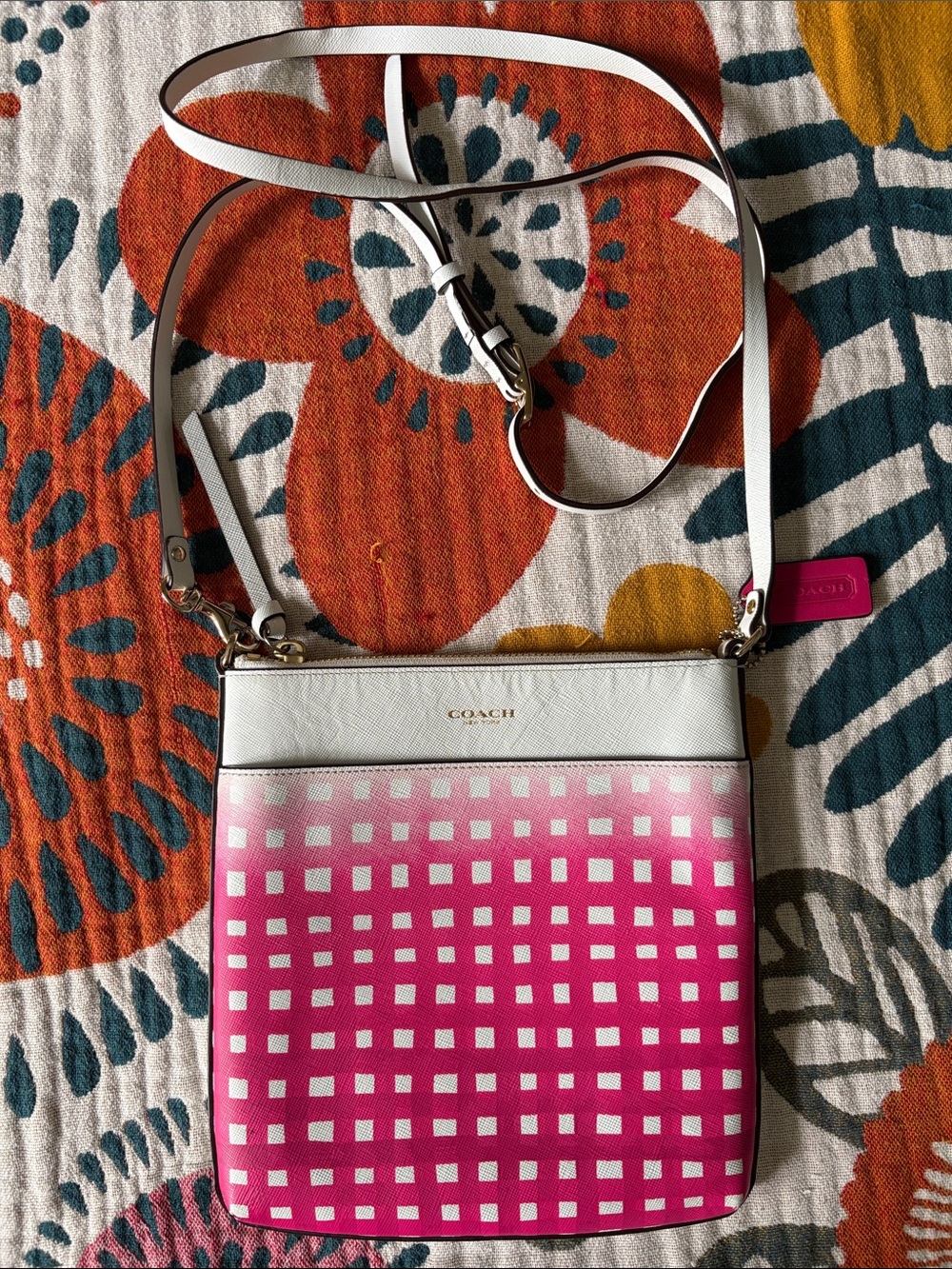 Coach Pink Ombre Grid Crossbody with White Trim